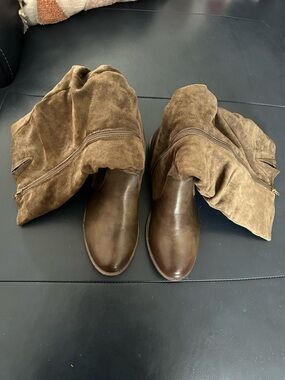 Brown Suede Slouchy Knee Boots